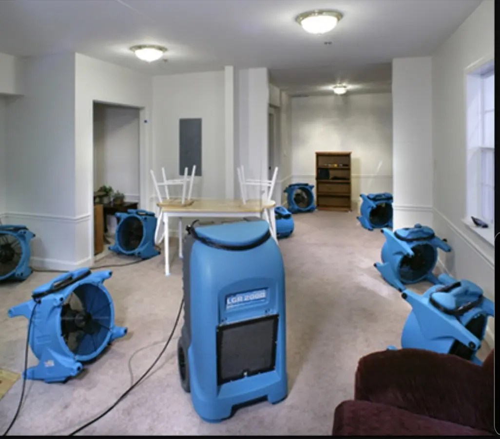 Air movers and dehumidifier setup for Water Extraction & Removal in Chadron
